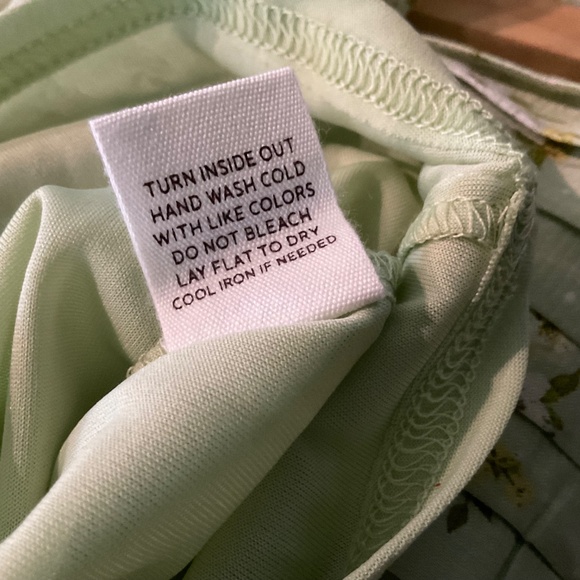 Pleated Tiered Midi Floral Dress Puff Sleeves Medium Mint - Picture 4 of 7